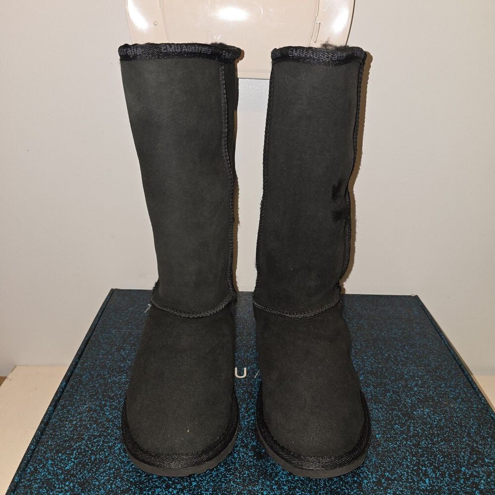 EMU Australia Platinum Stinger Slim Hi Black Sheepskin Boot Women Sz 5 NIB
